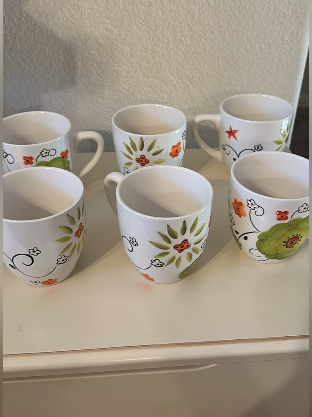 Laurie Gates Floral Embossed Coffee Mugs Set Of 6